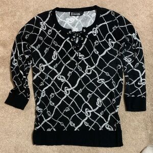 New York & Company Black and White Nautical Rope Sweater